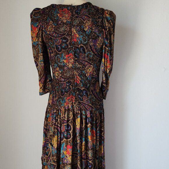 Vintage NWT ACT I New York Floral Paisley Smocked Midi Dress Drop-waist - Picture 6 of 14